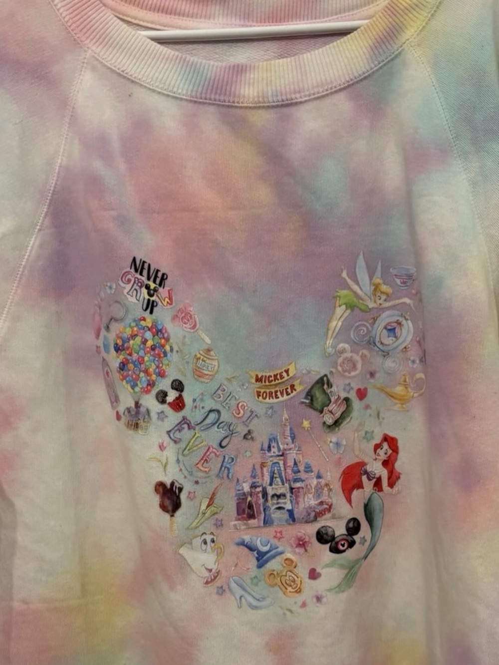 SO Pastel Tie-Dye Y2K Crewneck Relaxed Sweatshirt Disney Character Collage Small